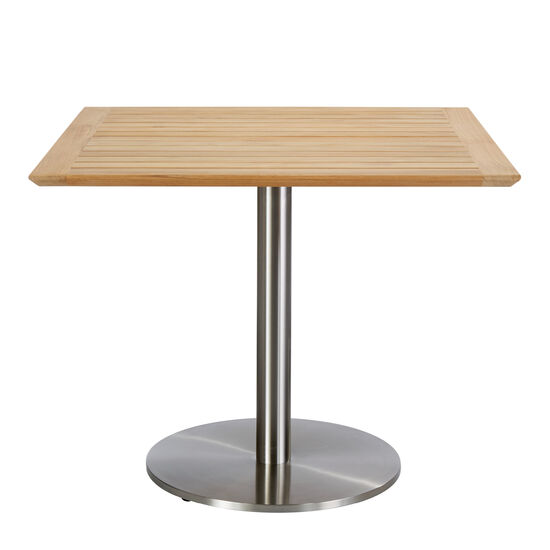 Ronda Mittelfußtisch Edelstahl 90 x 90 Tischplatte Teak