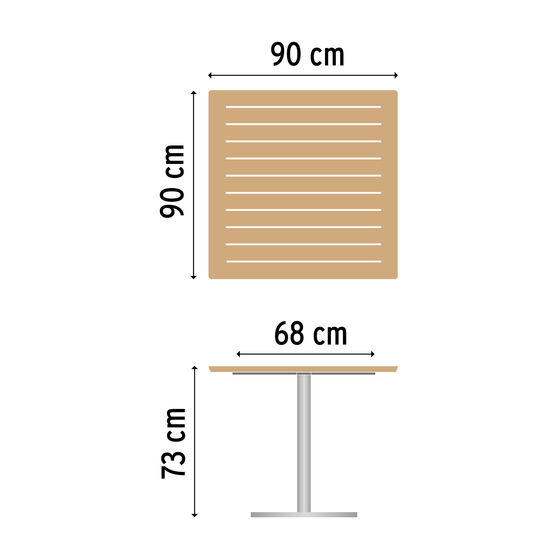 Ronda Mittelfußtisch Edelstahl 90 x 90 Tischplatte Teak
