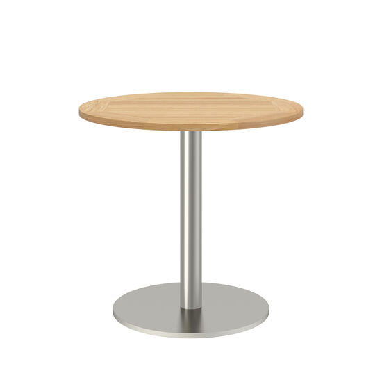 Ronda Mittelfußtisch Edelstahl rund 80 Tischplatte Teak
