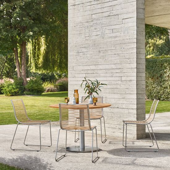 Ronda Mittelfußtisch Edelstahl rund 100 Tischplatte Teak