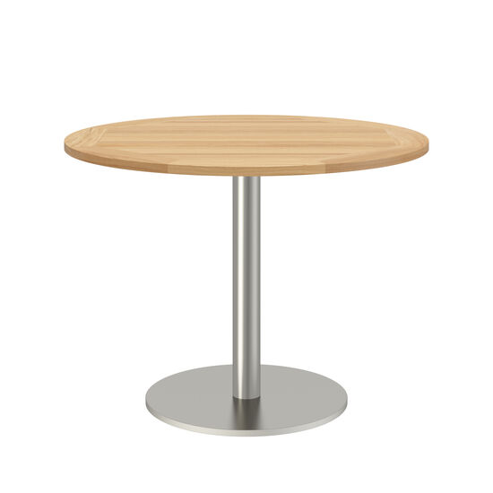 Ronda Mittelfußtisch Edelstahl rund 100 Tischplatte Teak