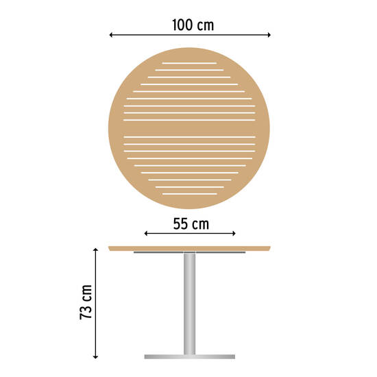 Ronda Mittelfußtisch Edelstahl rund 100 Tischplatte Teak