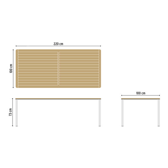 Portland Tisch Aluminium 220 x 100 Teak