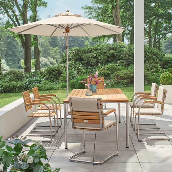 Portland Ausziehtisch Edelstahl 165-225 x 90 Tischplatte Teak