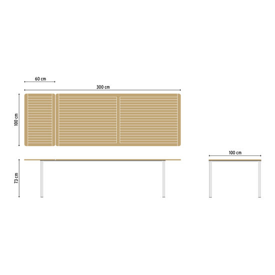 Portland Ausziehtisch Edelstahl 240-300 x 100 Tischplatte Teak