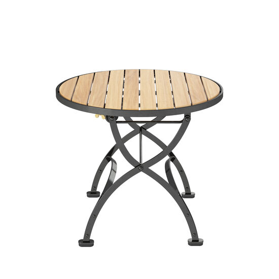 Fontenay Beistelltisch rund 55 niedrig klappbar, Teakleisten