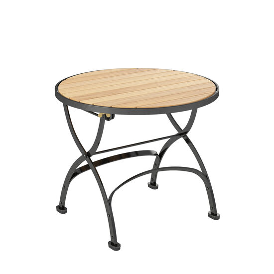 Fontenay Beistelltisch rund 55 niedrig klappbar, Teakleisten