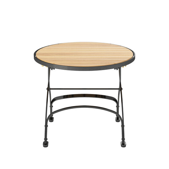 Fontenay Beistelltisch rund 55 niedrig klappbar, Teakleisten