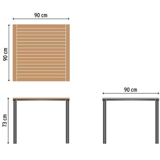 Portland Tisch Graphit 90 x 90 Tischplatte Teak