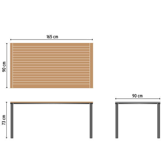 Portland Tisch Graphit 165 x 90 Tischplatte Teak