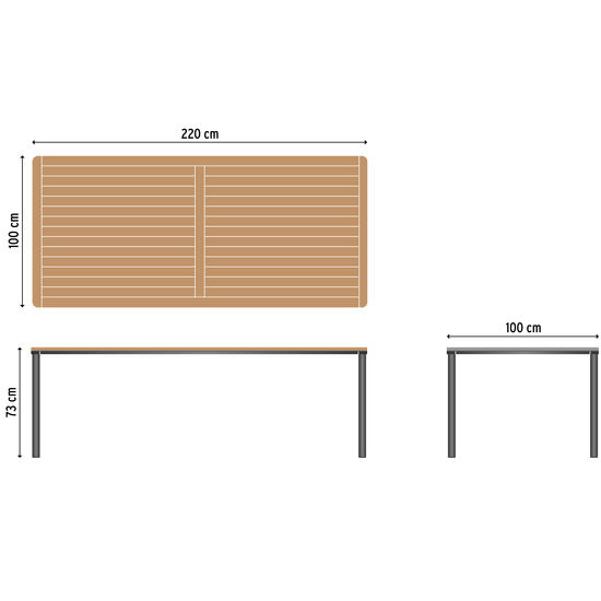 Portland Tisch Graphit 220 x 100 Tischplatte Teak