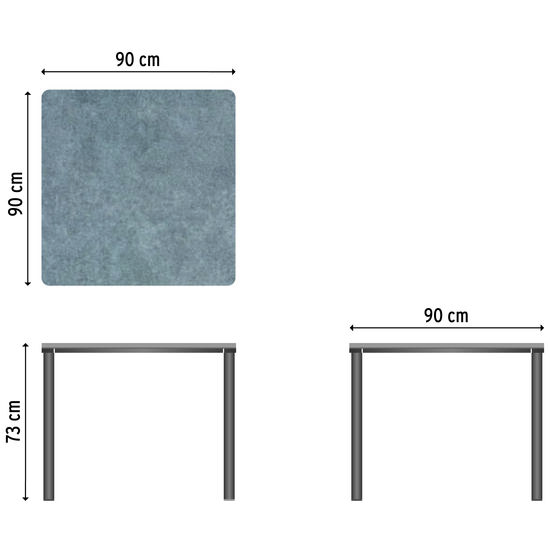 Portland Tisch Graphit 90 x 90 Tischplatte Kunstharz Stone