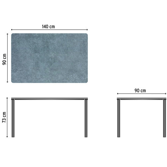 Portland Tisch Graphit 140 x 90 Tischplatte Kunstharz Stone