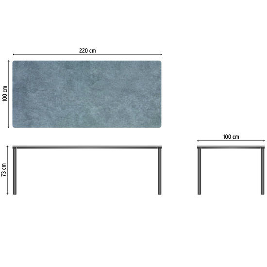 Portland Tisch Graphit 220 x 100 Tischplatte Kunstharz Stone