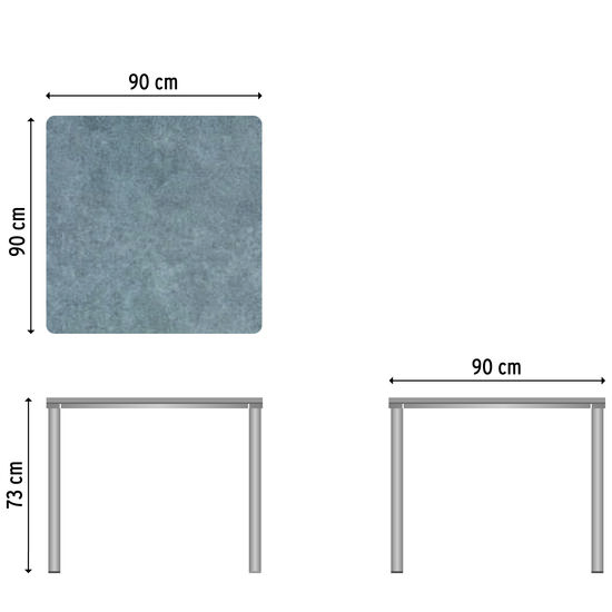 Portland Tisch Edelstahl 90 x 90 Tischplatte Kunstharz Stone