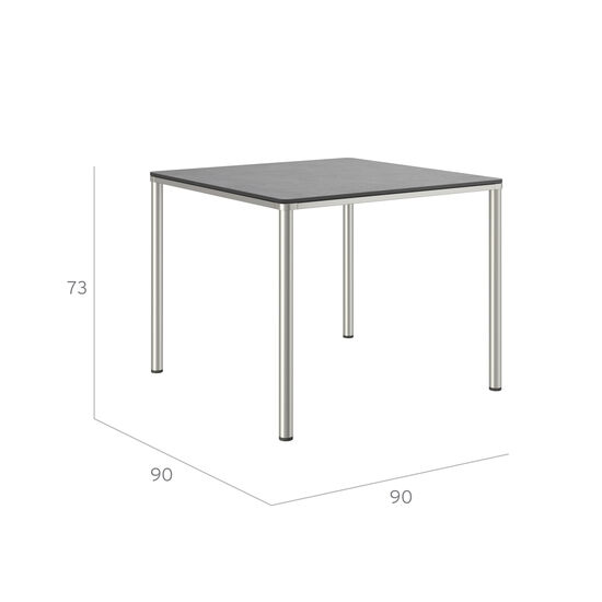 Portland Tisch Edelstahl 90 x 90 Tischplatte Kunstharz Shade