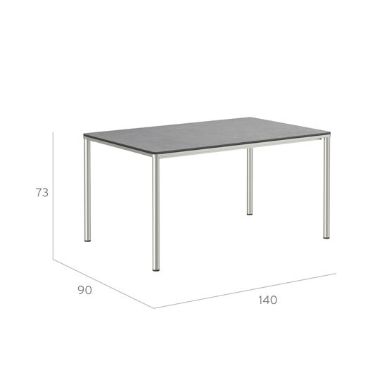 Portland Tisch Edelstahl 140 x 90 Tischplatte Kunstharz Shade