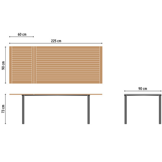 Portland Ausziehtisch Graphit 165-225 x 90 Tischplatte Teak