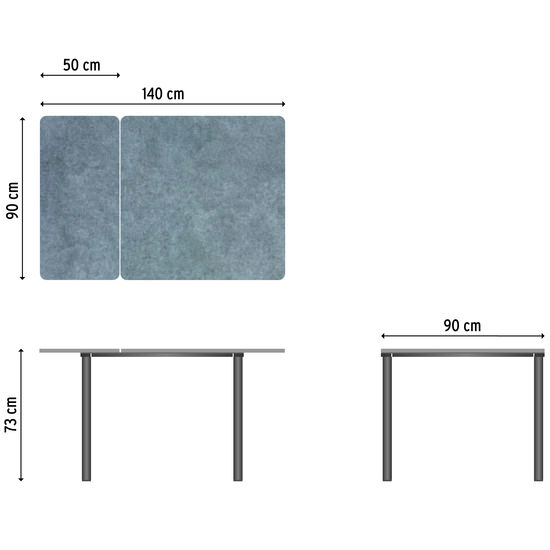 Portland Ausziehtisch Graphit 90-140 x 90 Tischplatte Kunstharz Shade