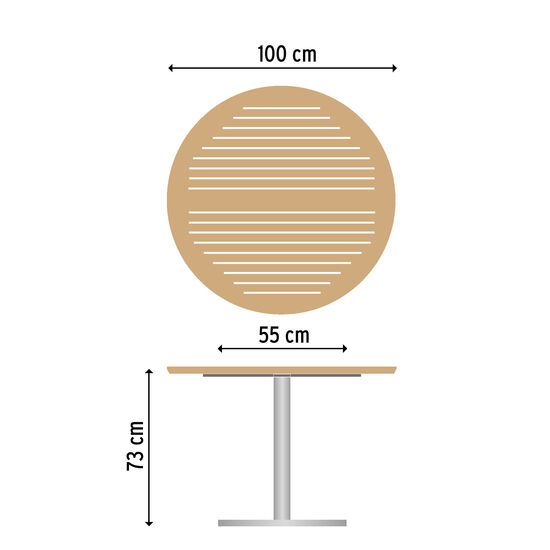 Ronda Mittelfußtisch Weiß rund 100 Tischplatte Teak