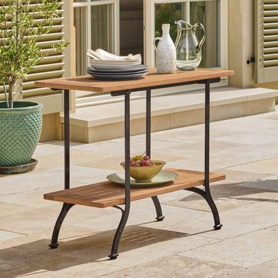 Konsolen & Sekretäre-Konsoltisch-Teakholz-Stahl