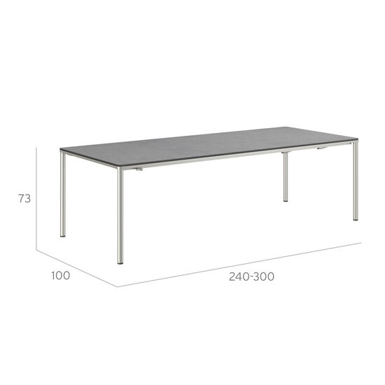 Portland Ausziehtisch Edelstahl 240-300 x 100 Tischplatte Kunstharz Shade