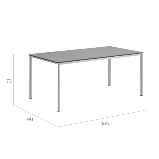 Portland Tisch Edelstahl 165 x 90 Tischplatte Kunstharz Shade