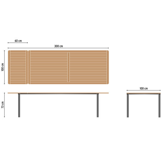 Portland Ausziehtisch Graphit 240-300x100 Tischplatte Teak