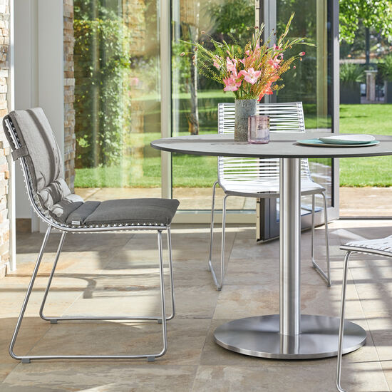 Ronda Mittelfußtisch Edelstahl rund 100 Tischplatte Kunstharz Shade