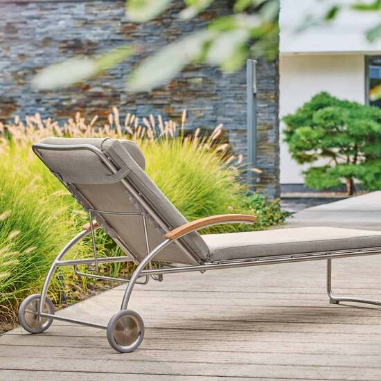 Gartenmöbel-Auflagen-Liege-Polymergewebe-Teakholz-Edelstahl