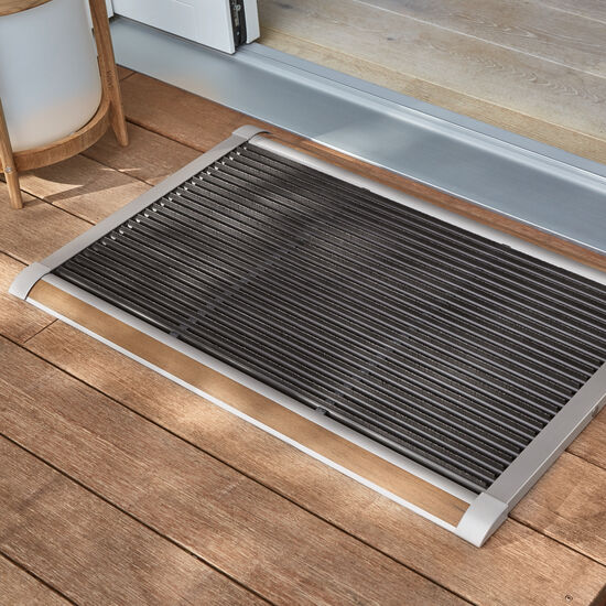 Terrassenmatte Silber 90 x 60 mit Teakleiste