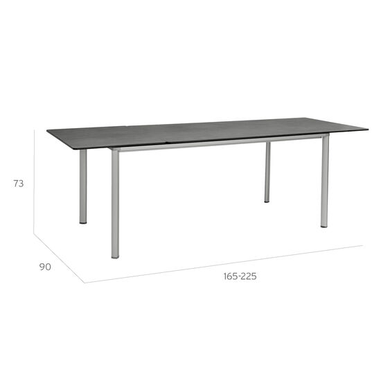 Portland Ausziehtisch Eloxal 165-225 x 90 Tischplatte Kunstharz Shade
