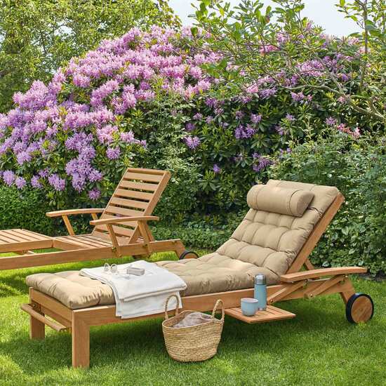 4140-CapFerrat-Gartenliegen-Teal-Teakholz-Tablett-Rollbar-verstellbar-Fussteil-hochwertig