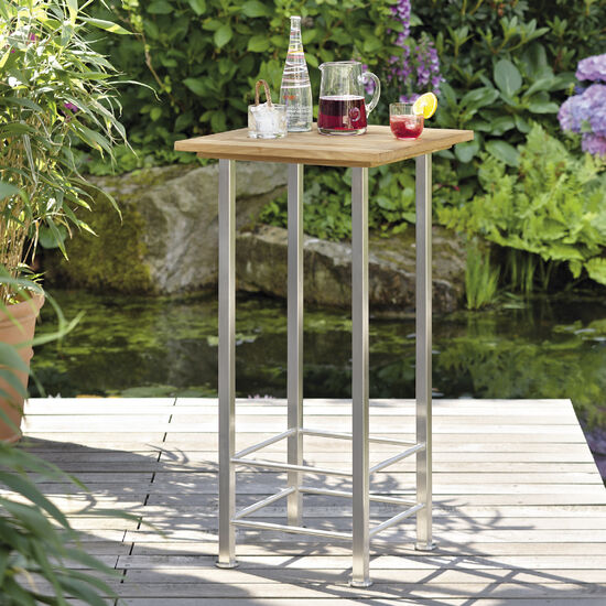 Ovation Stehtisch 56 x 56 Edelstahl, Teak