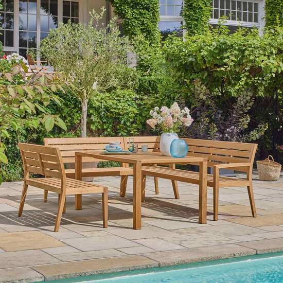 Gartenmöbel-Dining Sofas-Bänke-Bank-Element mit Armlehne-Teakholz-Ambiente