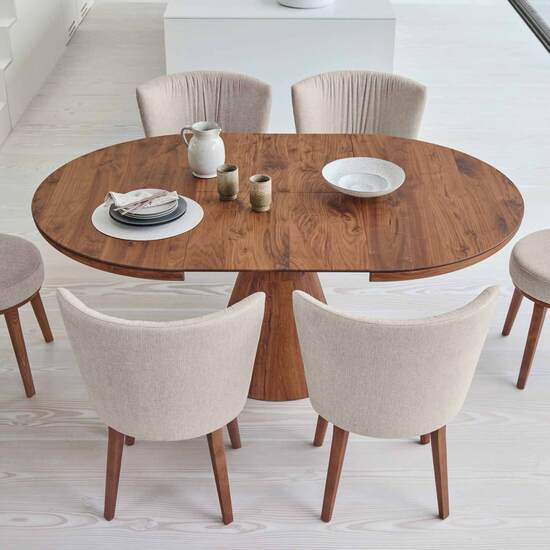 Tavo Massivholztisch rund Nussbaum, ausziehbar