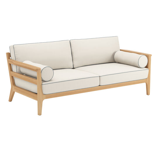 Gartenmöbel-Kissen-Loungemöbel-Sofa-Element mit Armlehne-Sitz- und Rückenkissen-Teakholz-Gewebe-Sofas-Leinen