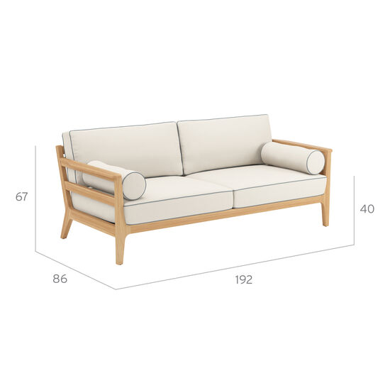 Gartenmöbel-Kissen-Loungemöbel-Sofa-Element mit Armlehne-Sitz- und Rückenkissen-Teakholz-Gewebe-Sofas-Leinen