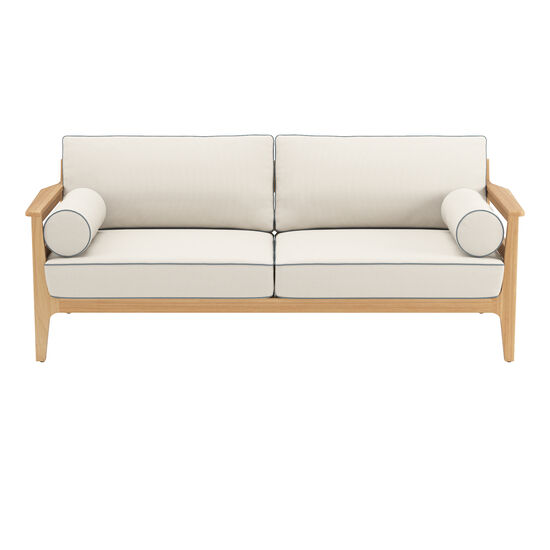 Gartenmöbel-Kissen-Loungemöbel-Sofa-Element mit Armlehne-Sitz- und Rückenkissen-Teakholz-Gewebe-Sofas-Leinen
