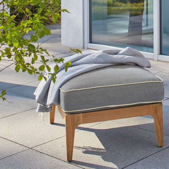 Gartenmöbel-Gartenstühle-Sessel,Hocker & Poufs-Kissen-Loungemöbel-Element ohne Lehne-Teakholz-Gewebe-Leinen