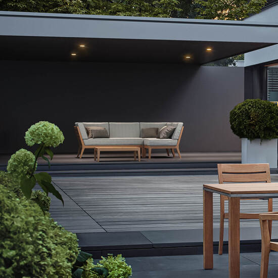 Valencia Lounge Chaiselongue rechts inkl. Auflagen Dessin "River/Keder Baltic"