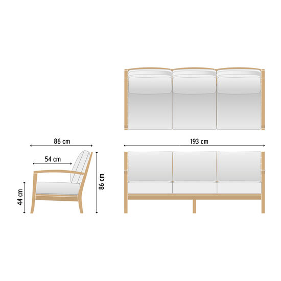 Gartenmöbel-Loungemöbel-Gartenstuhl-Auflagen-Dreisitzer-Element mit Armlehne-Rückenwand-Teakholz