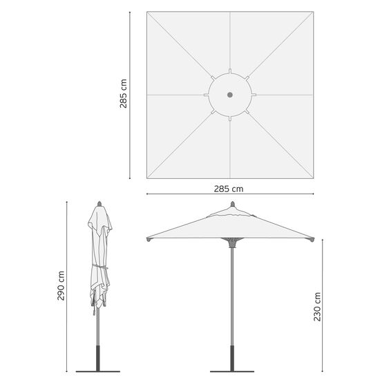 Umbria Sonnenschirm Set 2,85 x 2,85 m