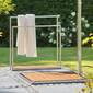 Gartendusche-Teak-Bodenplatte-Edelstahl-Handtuchhalter