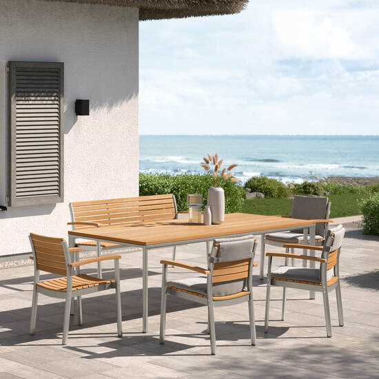 Portland Tisch Silk Aluminium 165 x 90 Tischplatte Teak