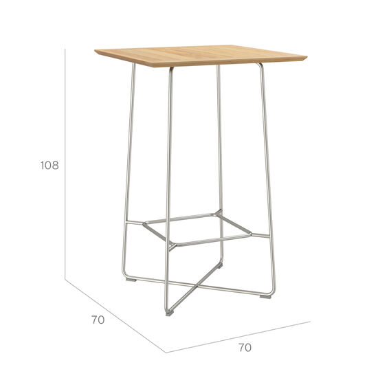 Bartisch 70 x 70 Edelstahl, Teak