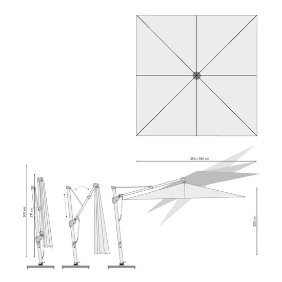 Trentino Sonnenschirm Set 3,50 x 3,50 m Elfenbein