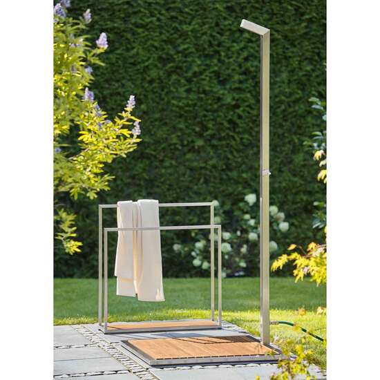 Gartendusche Edelstahl mit Teakbodenplatte & mehr Garpa