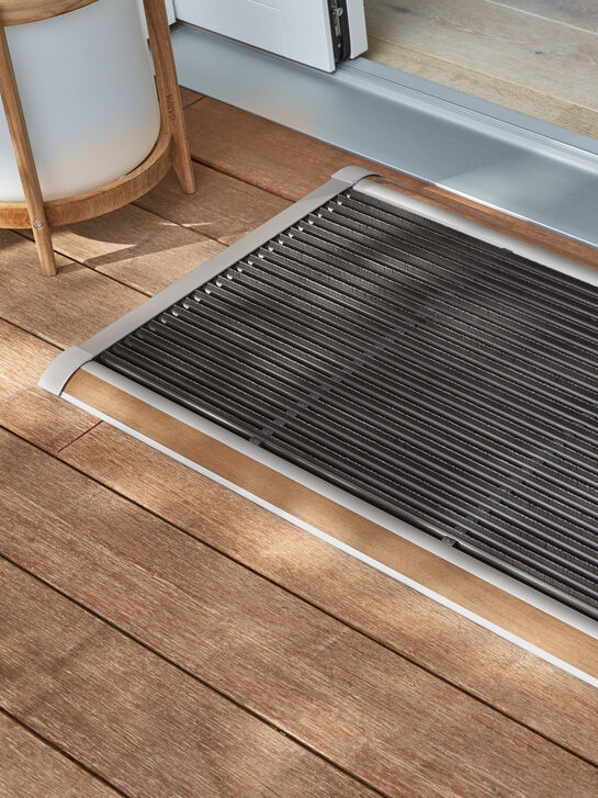 Terrassenmatte Silber 90 x 60 mit Teakleiste