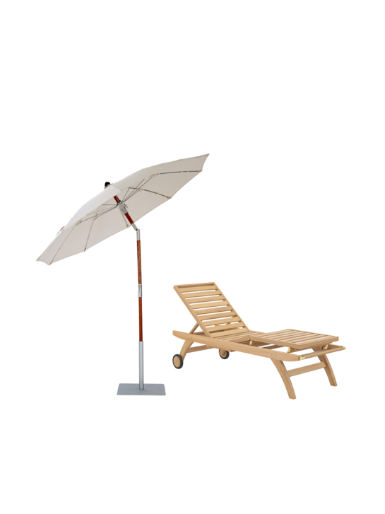 Catania Comfort Liege high & Toscana Sonnenschirm mit Holzmast inkl. Schirmständer Set